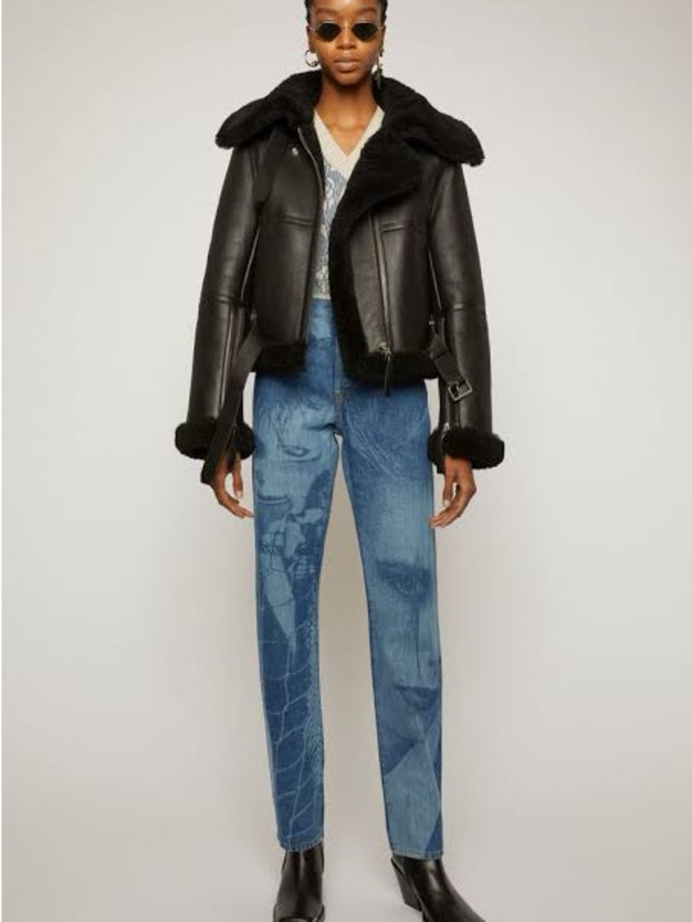 Acne Studios Cropped Black Shearling Aviator Jacket